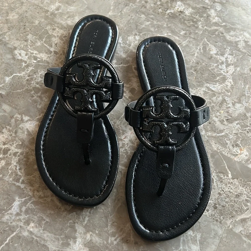 New Tory Burch Miller Pave Leather Sandal - Picture 2 of 13